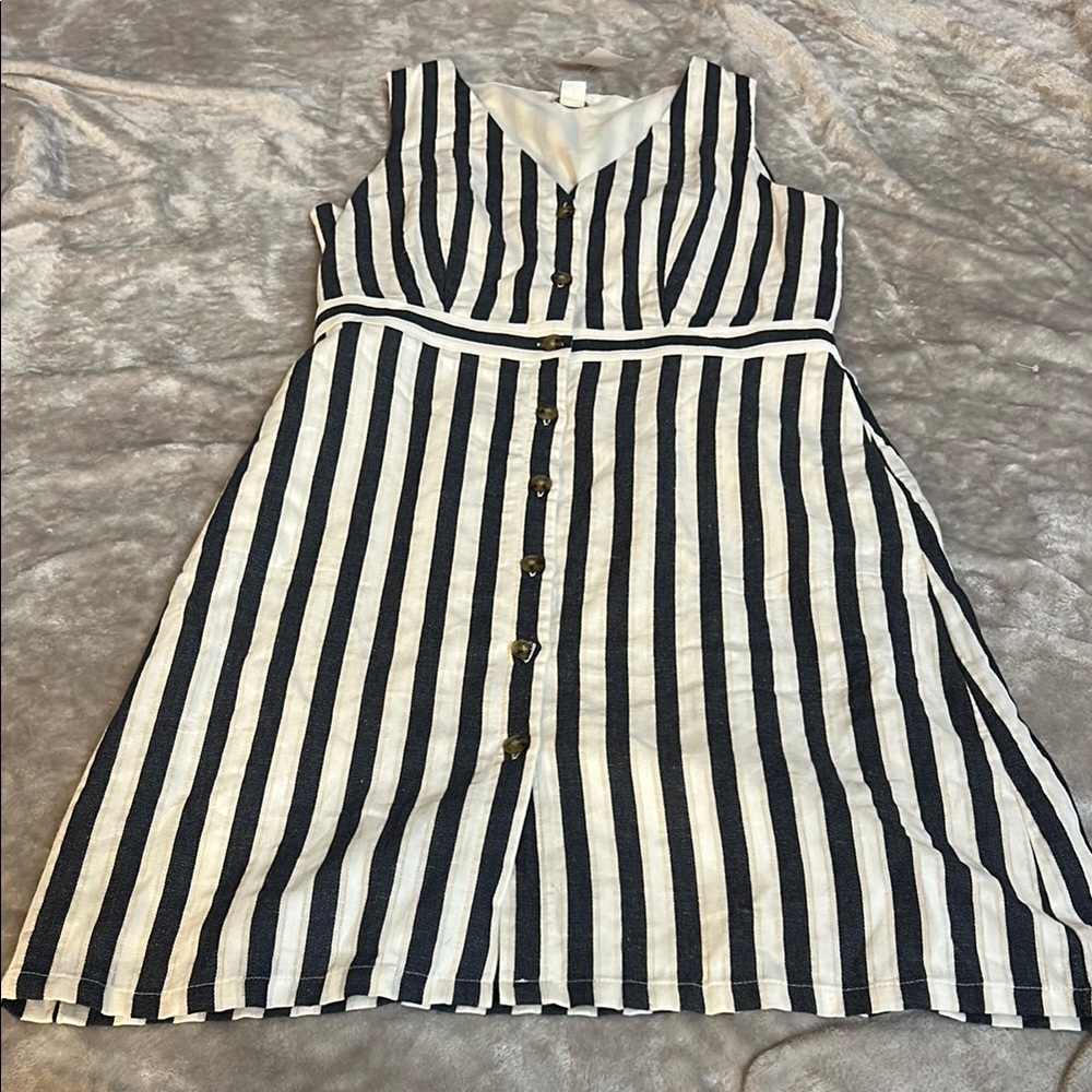 J. Crew Navy and White Button-Down Midi Dress